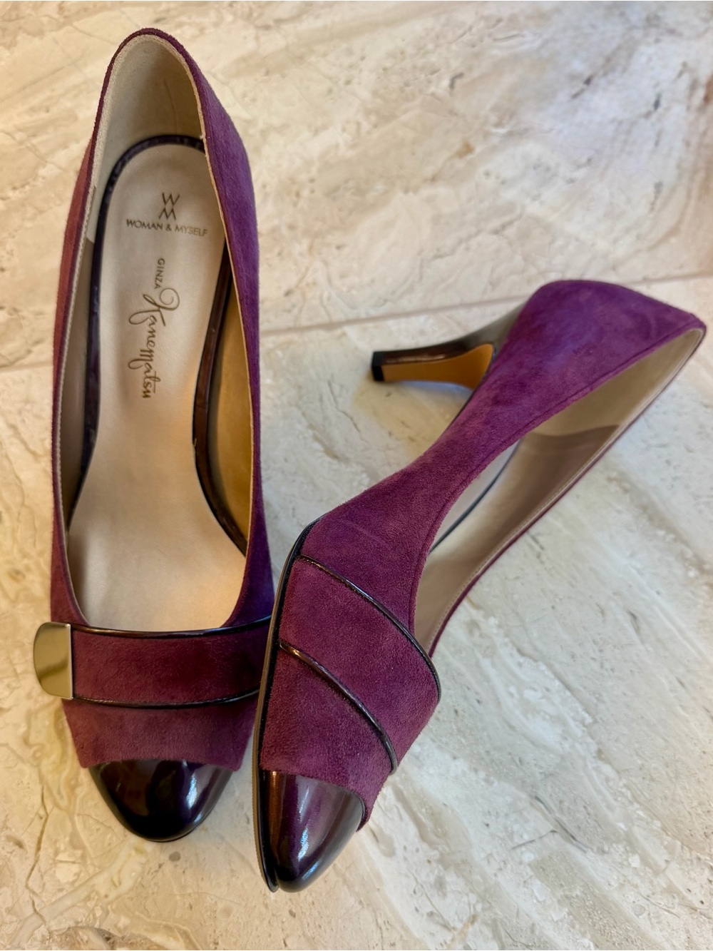 Ginza Kanematsu deep purple Suede Heels with Patent Toe!!